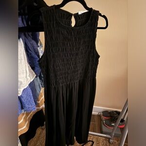**MANGO Black Midi Smocked Dress**